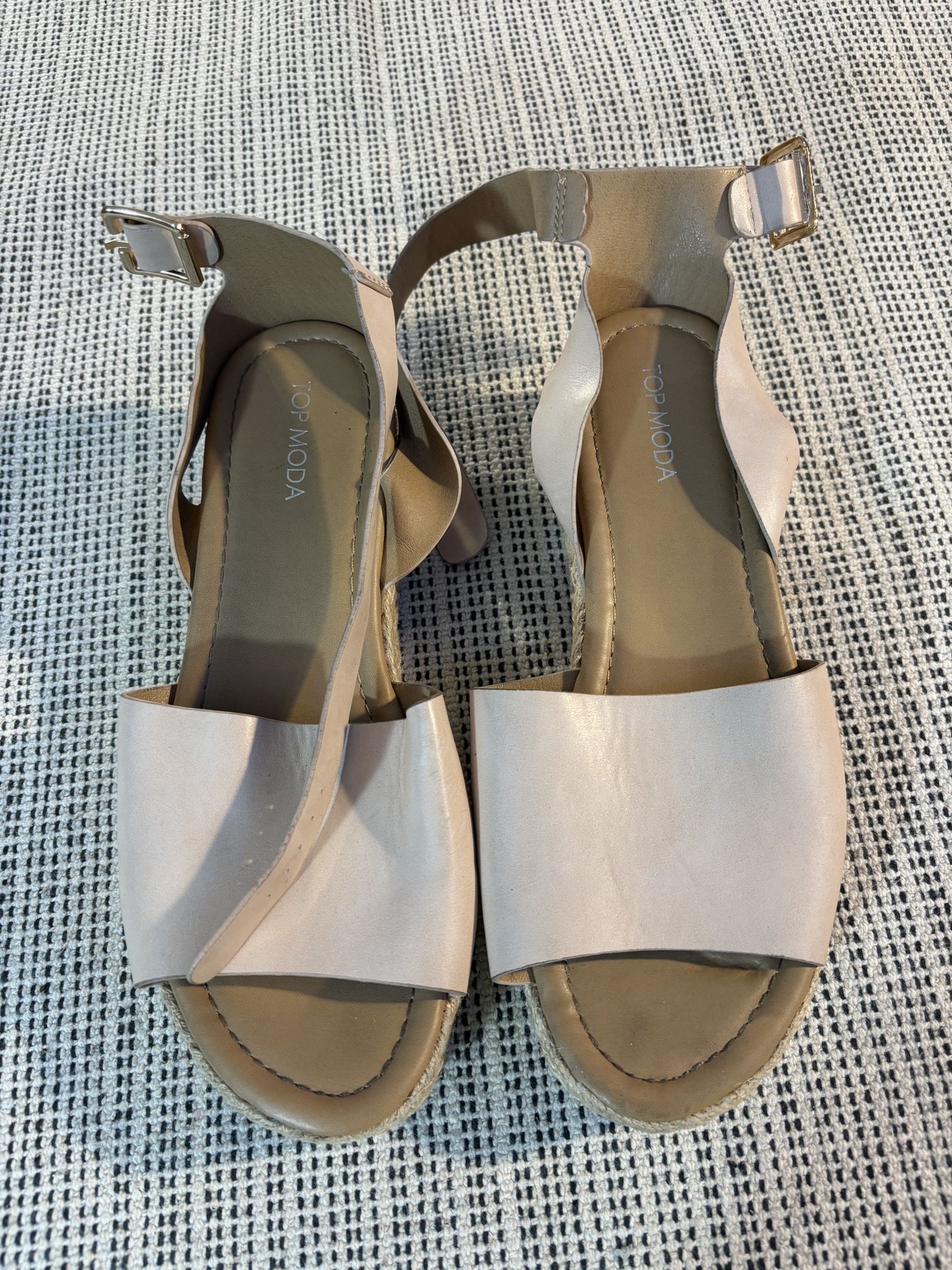 Women's brown wedge espadrille sandals, size 10