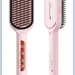 Hair Straightener Brush, Ionic Straightening Brush with Infrared, Heated Straightening Comb with Negative Ions, Dense Bristles, 32 Temps, Dual Voltage