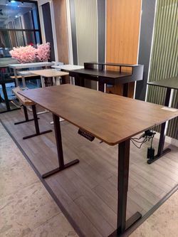 63” Brown Electric Height-Adjustable Standing Desk