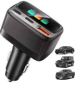 105W USB C Car Charger with Digital Color Display, 3-Port Fast Charging Cigarette Lighter Adapter