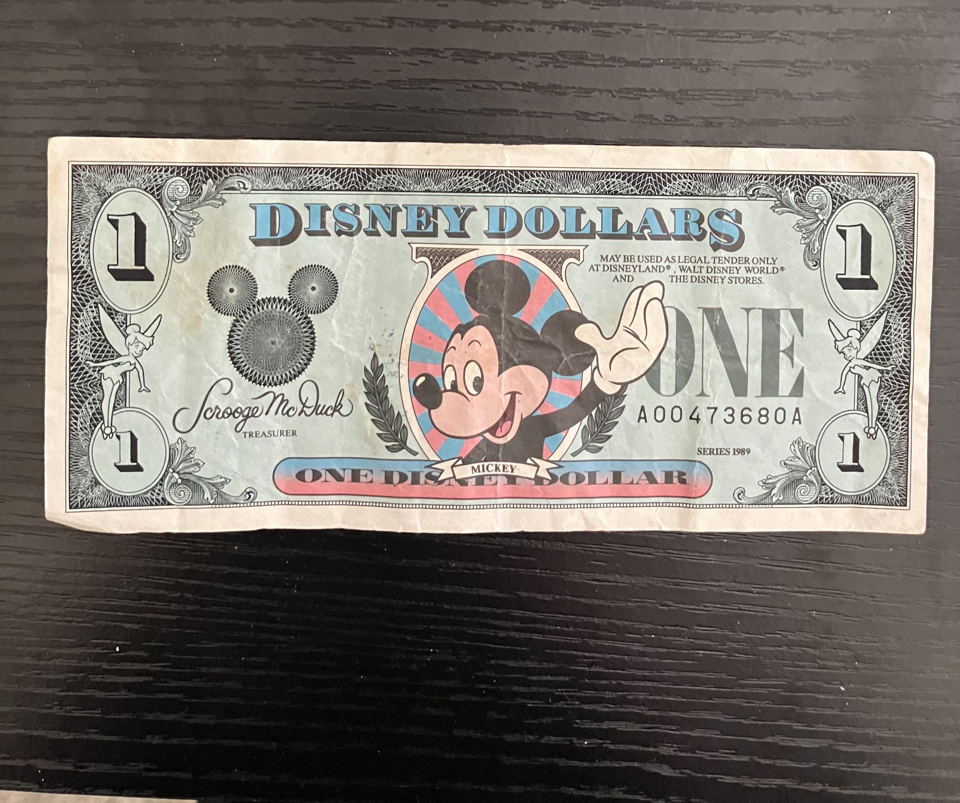 1989 Mickey Mouse Disney Dollar $1 Disney Dollars