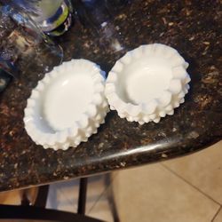 2 White Milk Glass Obnail Hashtrays