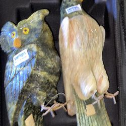 2-VINTAGE SANTIGE MADE IN BRAZIL OWL AND EAGLE BIRD STATUES.