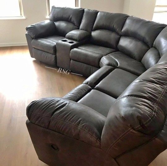 Curved Design Reclining Sectional Couch W Center Console ⭐$39 Down Payment with Financing ⭐ 90 Days same as cash