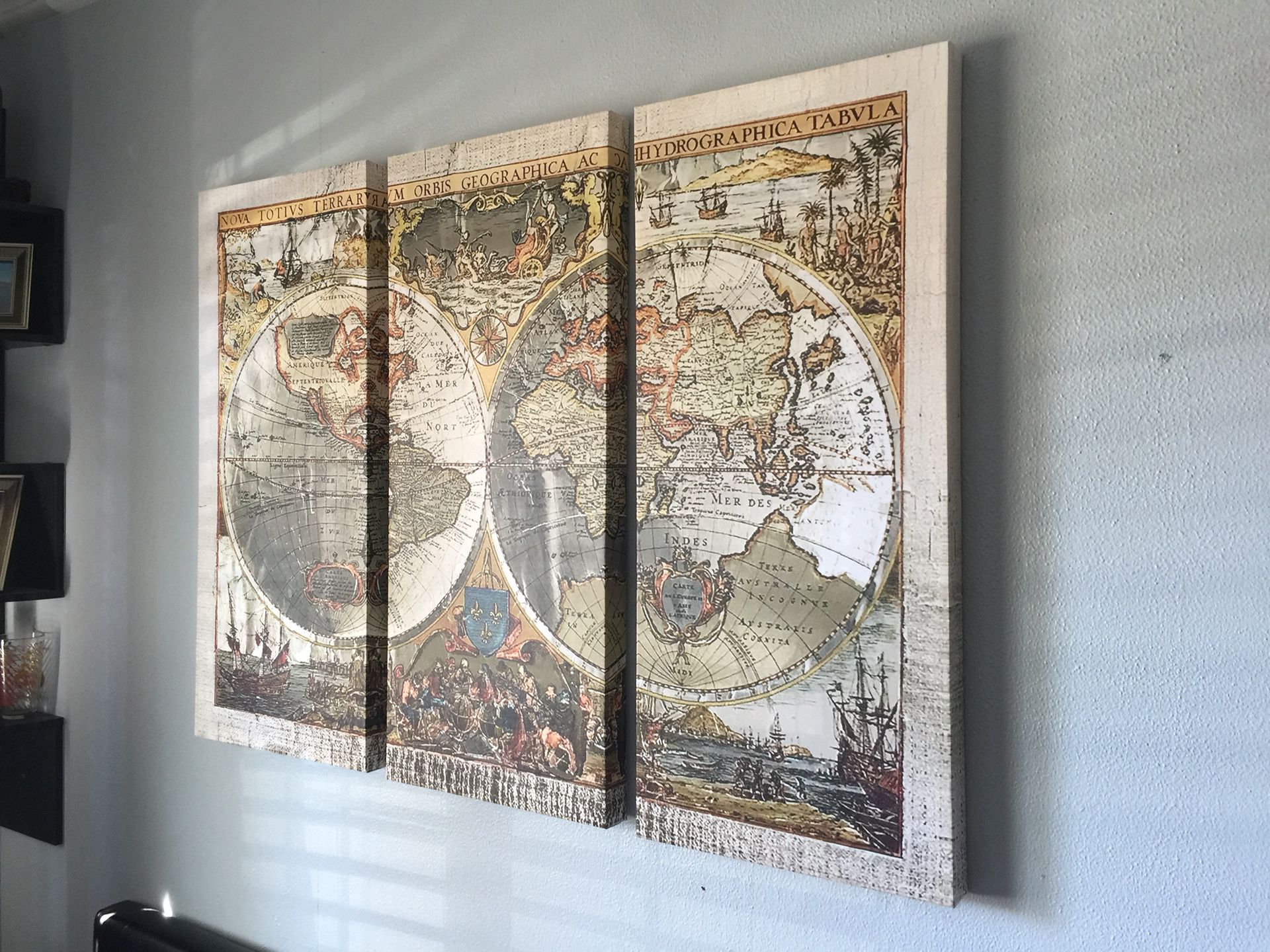 Vintage map Canvas Wrap 3 piece wall decor