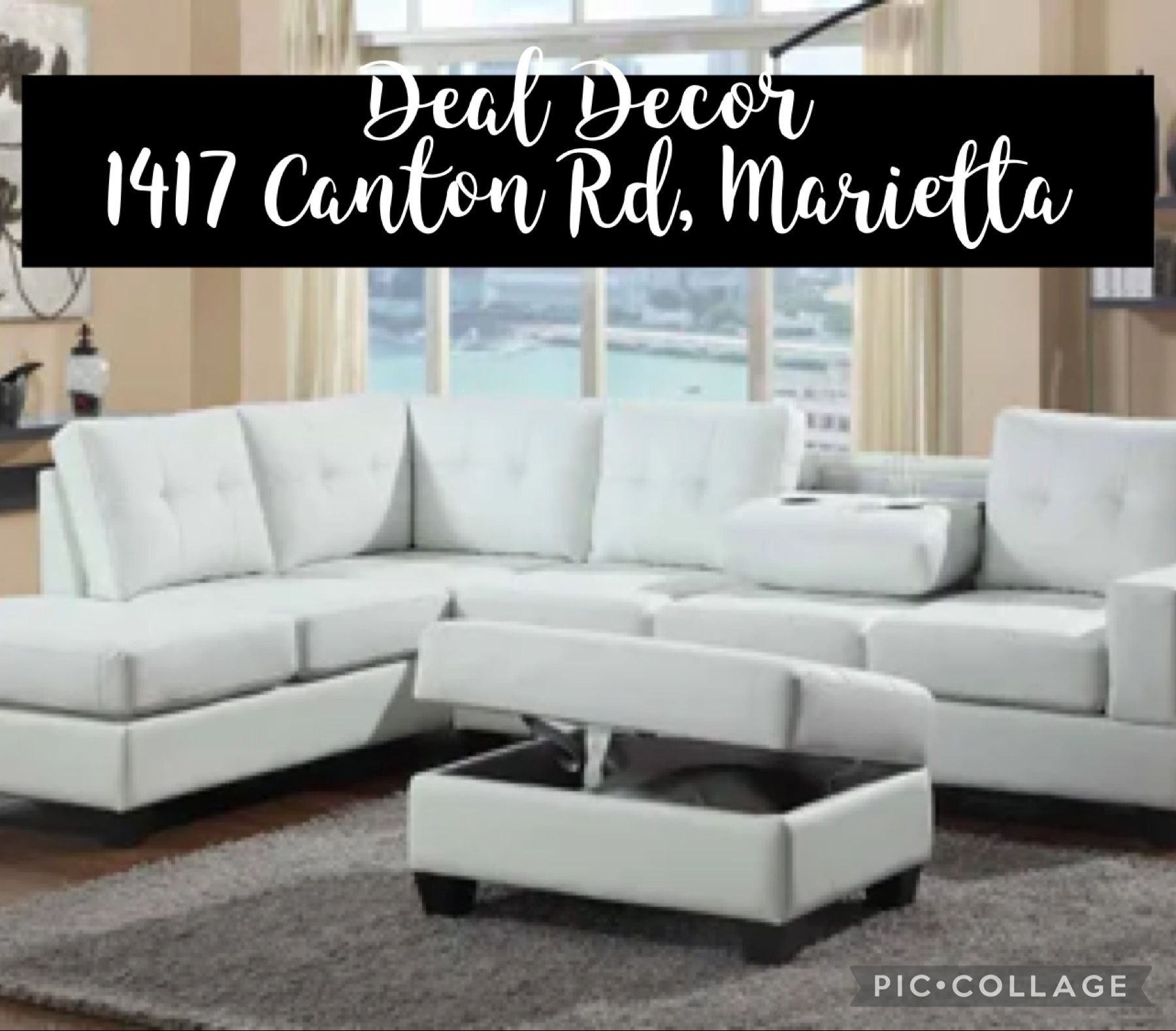 New White Leather Sectional Couch And Storage Ottoman 