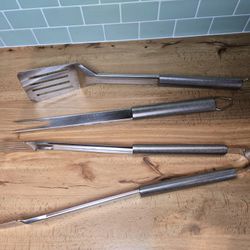 Weber Stainless Steel Utensils (3) - Spatula, Fork, and Tongs.