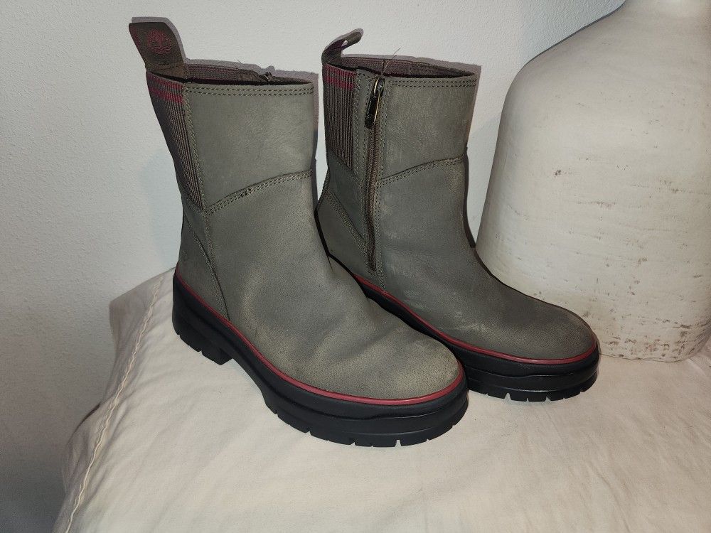 Timberland Gray Chelsea Boots Sz 8.5 Womens ReBOTL Side Zip Fabric Wear Toe