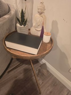 Round Wood Tray Side Table Gold Legs