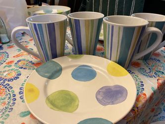 Ocean stripes mugs and ocean dots plates