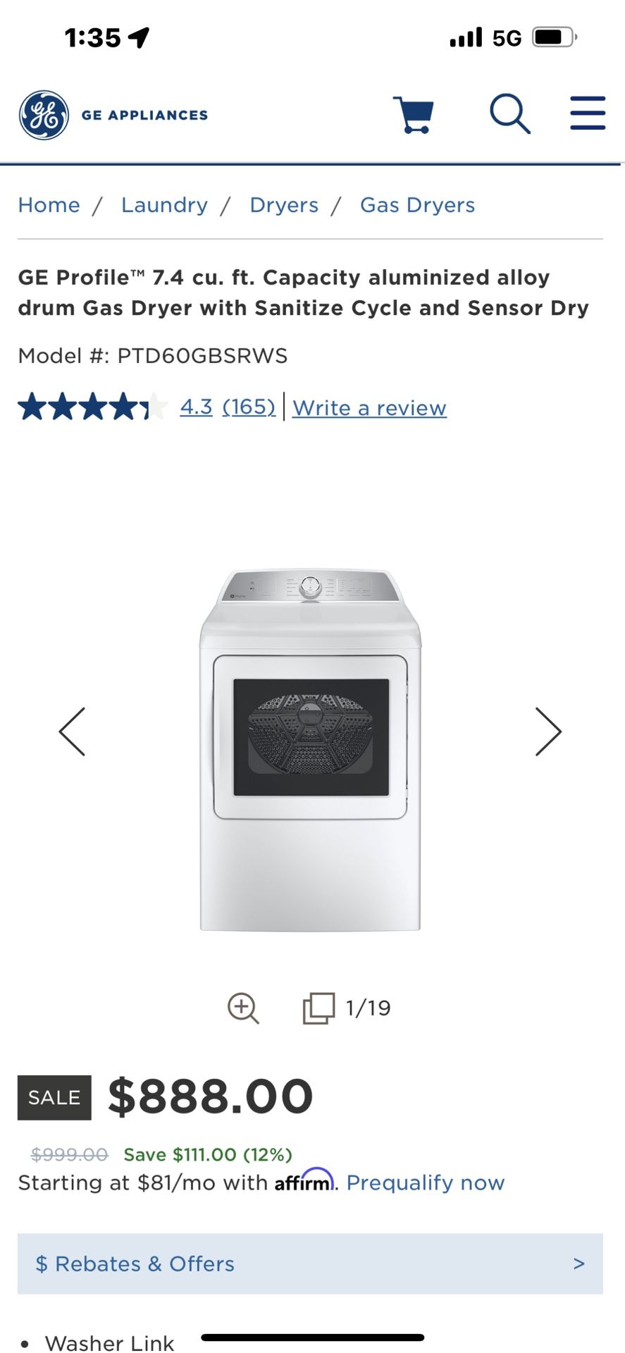 General Electric Profile Dryer