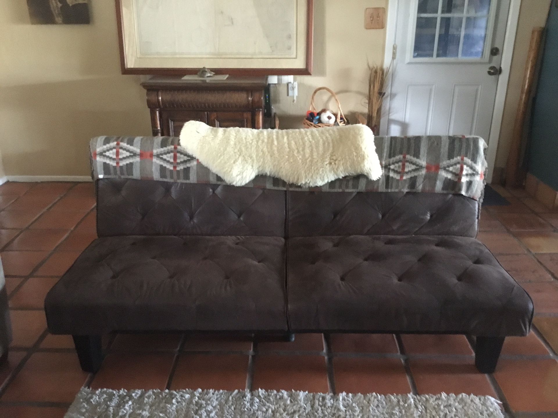 Brown Faux Leather Futon Couch And Bed