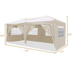 10'x20' Folding Canopy with 6 Removable Sidewalls Outdoor Event Shelter UPF 50+ Gazebo Portable Tents for Parties Beach Camping Wedding EZ Pop Up Cano