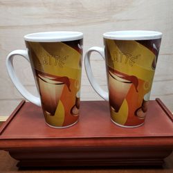 TRISA Stoneware Tall Latte Mug Pink & Brown Chocolate Delight