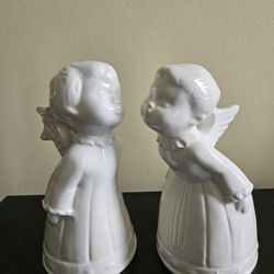 Vintage White Ceramic Kissing Angels Christmas Figurines