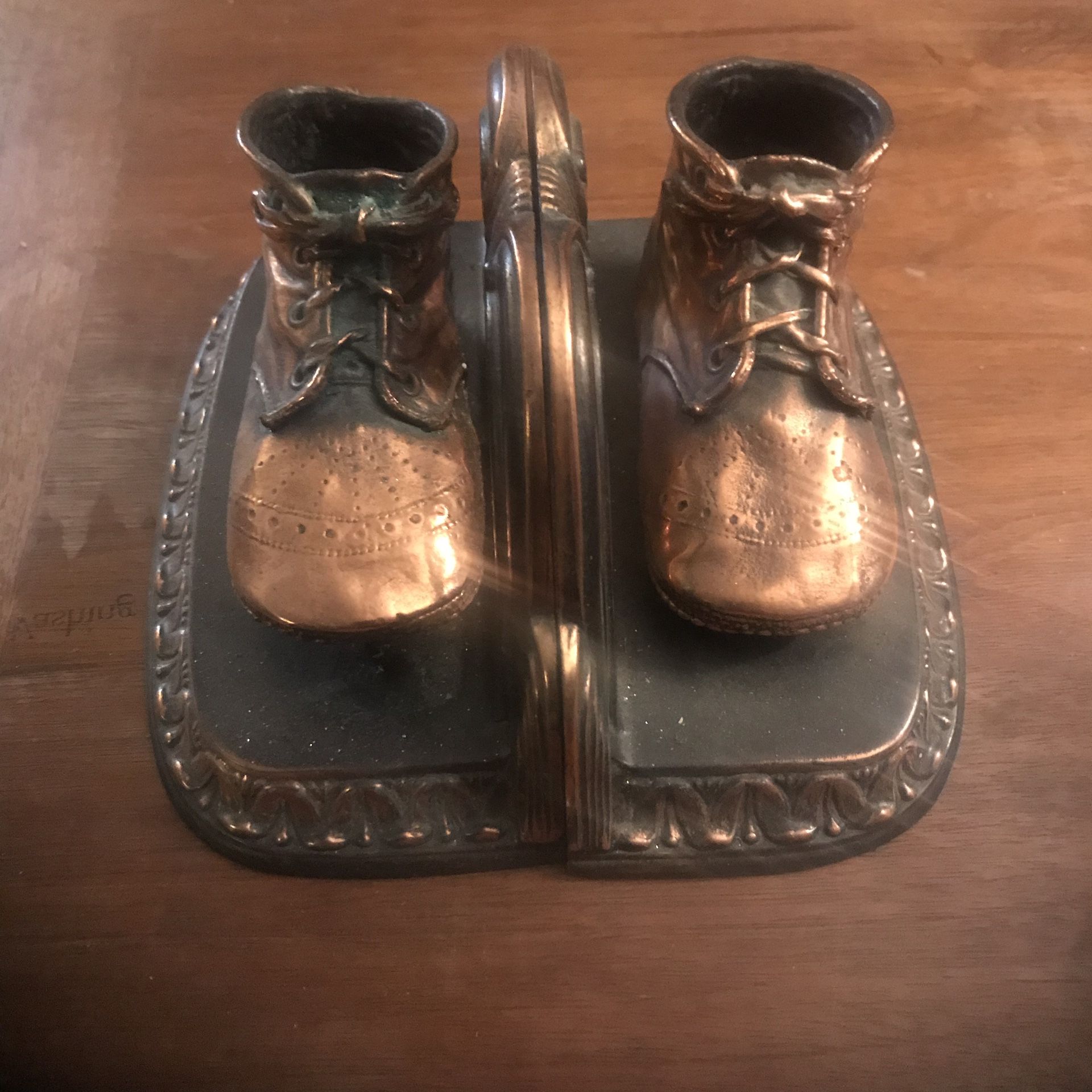 Vintage Bronze Baby Shoes Bookends
