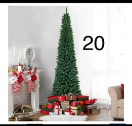Costway 8Ft PVC Artificial Pencil Christmas Tree Slim Stand Green