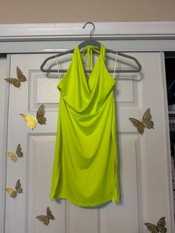Neon Lime Green Halter Mini Dress