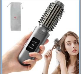 Cordless Hair Straightener Brush, Mini Hair Curling Iron Brush with 3 Temprature Controls, Anti-Scald Rechargeable Hair Curler with LCD Display, Anti-
