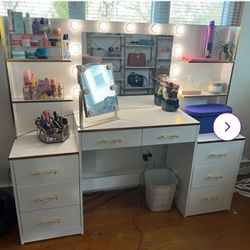 BRAND NEW Already Built Makeup Vanity Mirror Vanity With Tons Of Storage For Sale! In The Color White