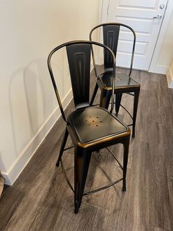 2 Copper & Black Metal Barstools