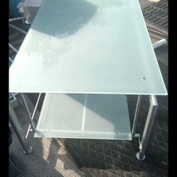 4ft Wide Coffee Table 18.5" Tall With 2 Pieces Of Frosted Glass In Like New Cond I Only Used It For A Month Before I Had Moved.