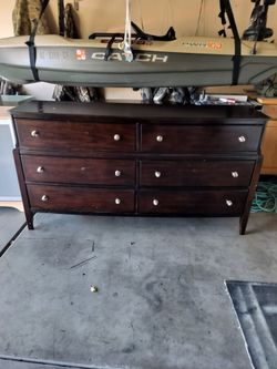 Dresser..Dark Wood 6 Drawer Dresser in Good Shape..67 by 35