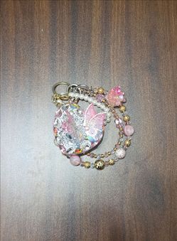 Heart butterfly compact double mirror  keychain
