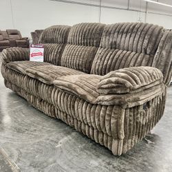 Reclining Sofa & Love Seat - 2pc Set Soft Cuddly Brown Corduroy Fabric