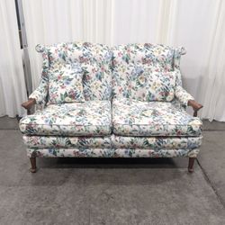 Floral Upholstered Two-Seat Loveseat with Accent Pillows
