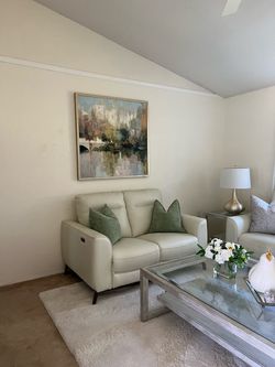 Cream Leather Power Recliner Sofa,Loveseat and chair