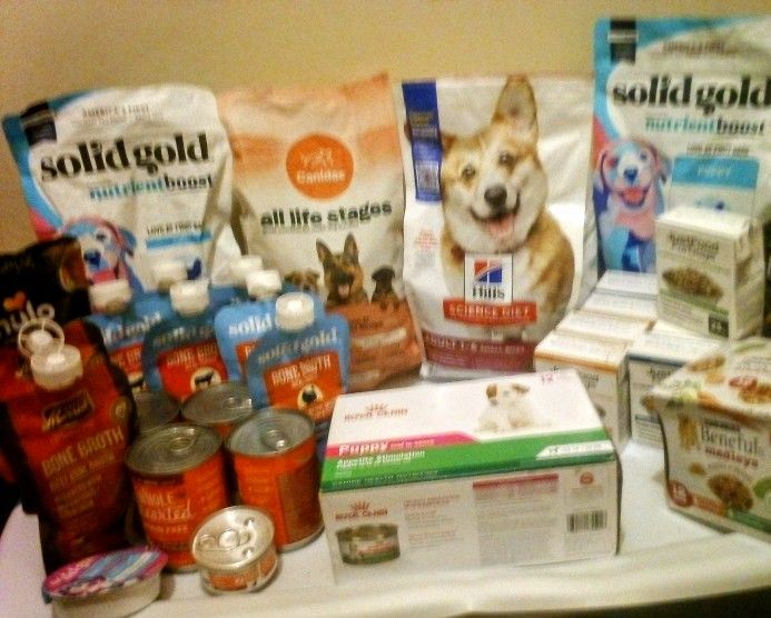 Variety Of Different Brands Of Wet Dog Food And Toppers