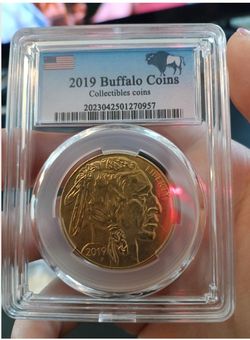 Gold coin  (2019) Plated bullion Patriotic Buffalo Indian Commemorative in case numismatic collectible non magnetic replica limited edition.