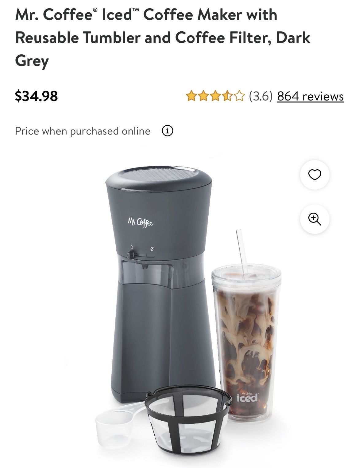 Mr. Coffee Iced Coffee Coffee Maker and Filter in Black