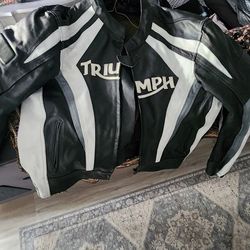 Triumph 3xl Motorcycle Racing Leather Jacket Nice! Smaller Cut-authentic British Style