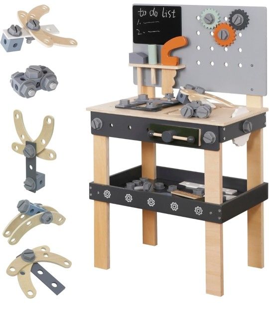 Wooden Toy Workbench for Kids, Construction Workshop Tool Bench Toys,51 Pieces