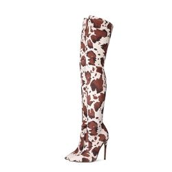 Cow Print Thigh High Boots - Size 9