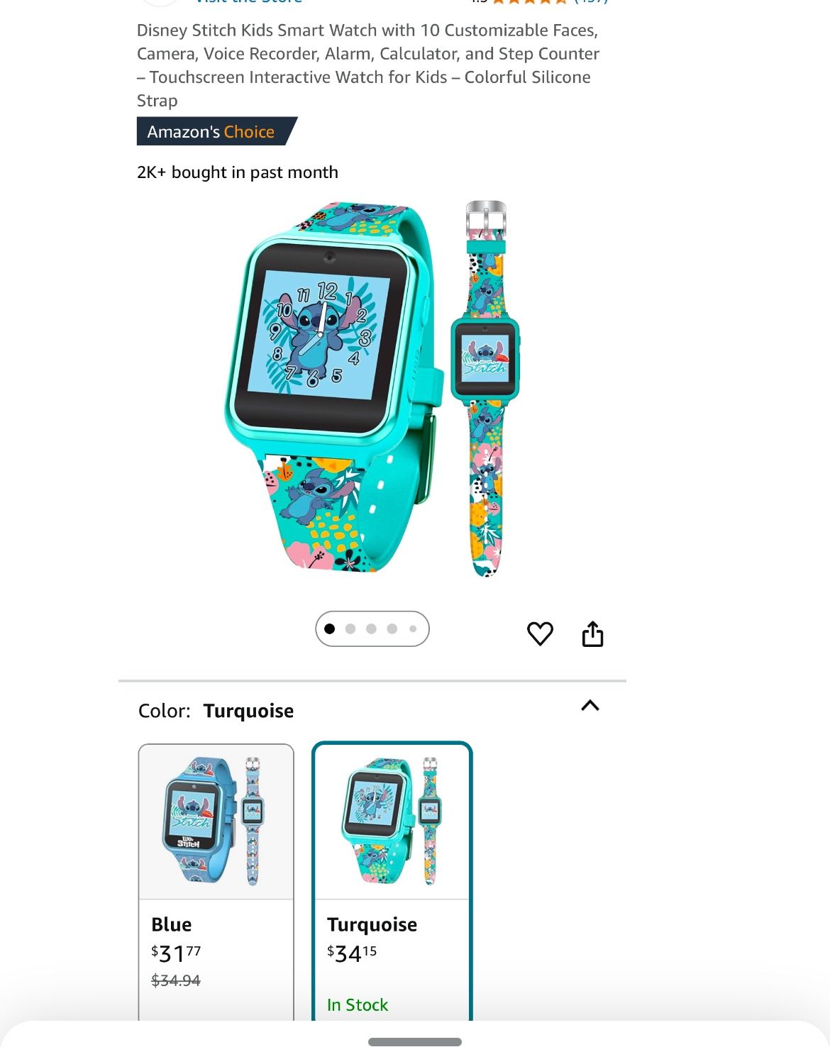 Disney Stitch Kids Smart Watch with 10 Customizable Faces, Camera, Voice Recorder, Alarm, Calculator, and Step Counter – Touchscreen Interactive Watch