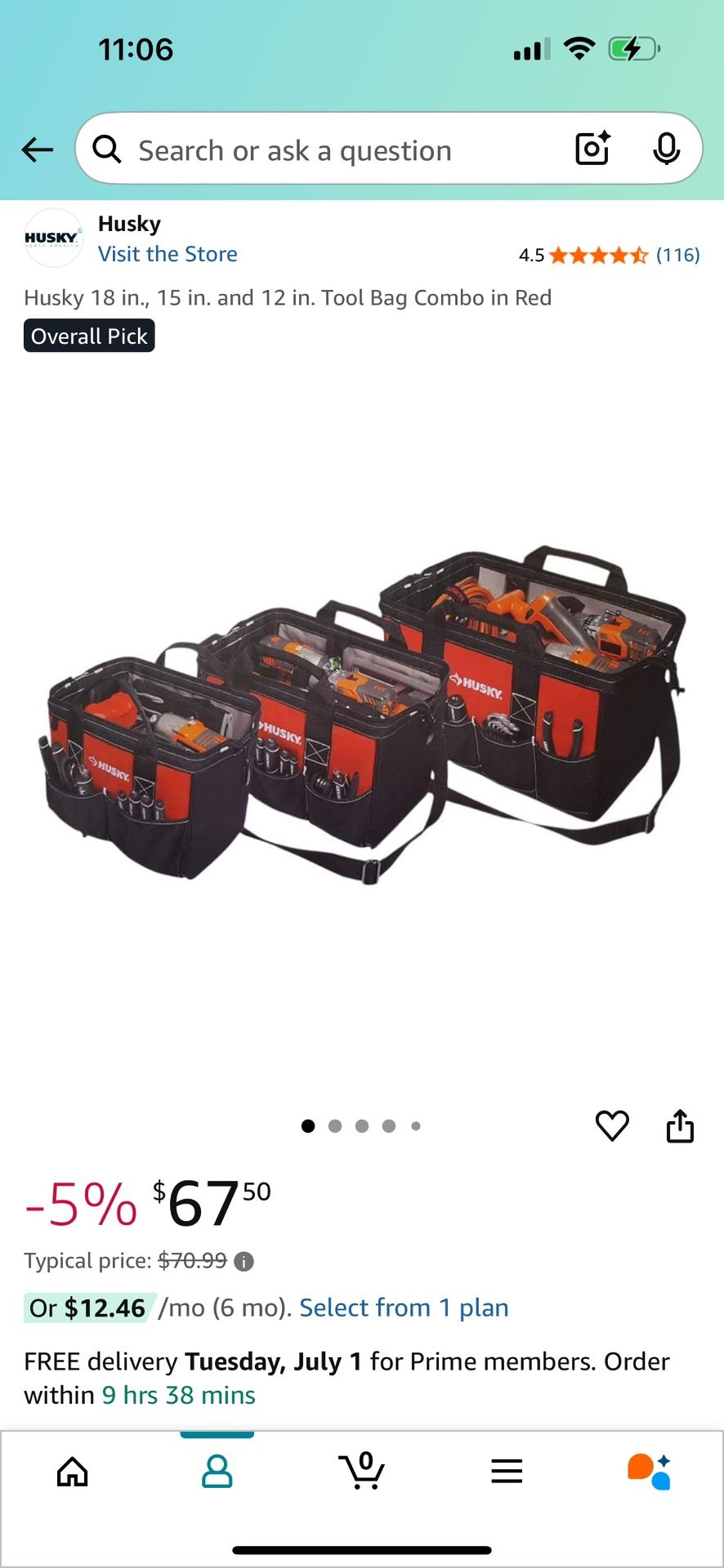 husky18 in., 15 in. and 12 in. tool bag combo