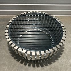 Modrest Cage Modern Stainless Steel Round Coffee Table with Glass Top