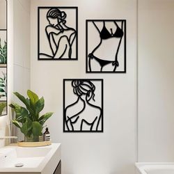 Black Metal Women Wall Art Decor - 3 Panels Modern Art Wall Decor 12x16x3 in