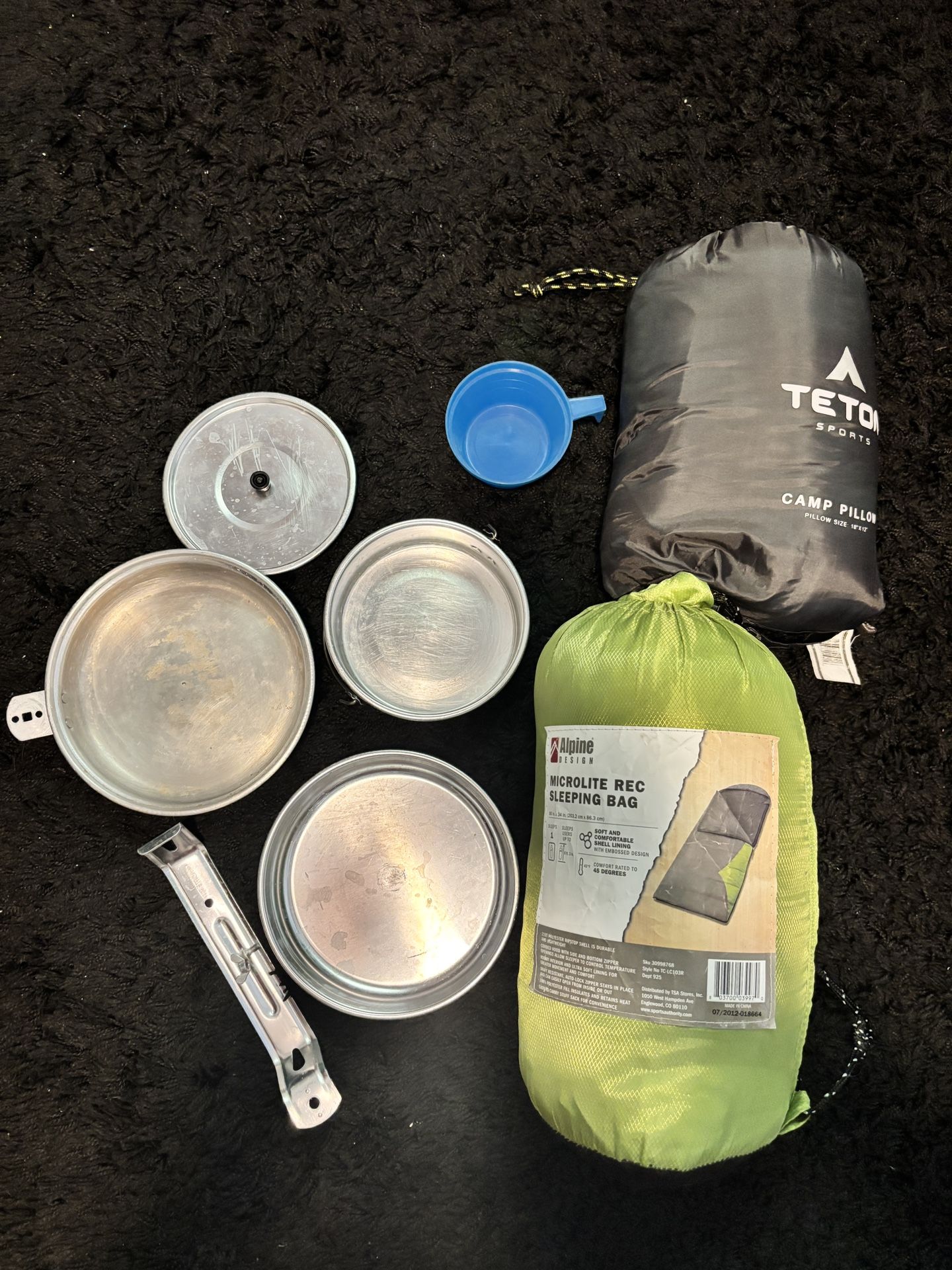Camping Pillow, Warmer Temp Sleeping Bag And Light Cookware
