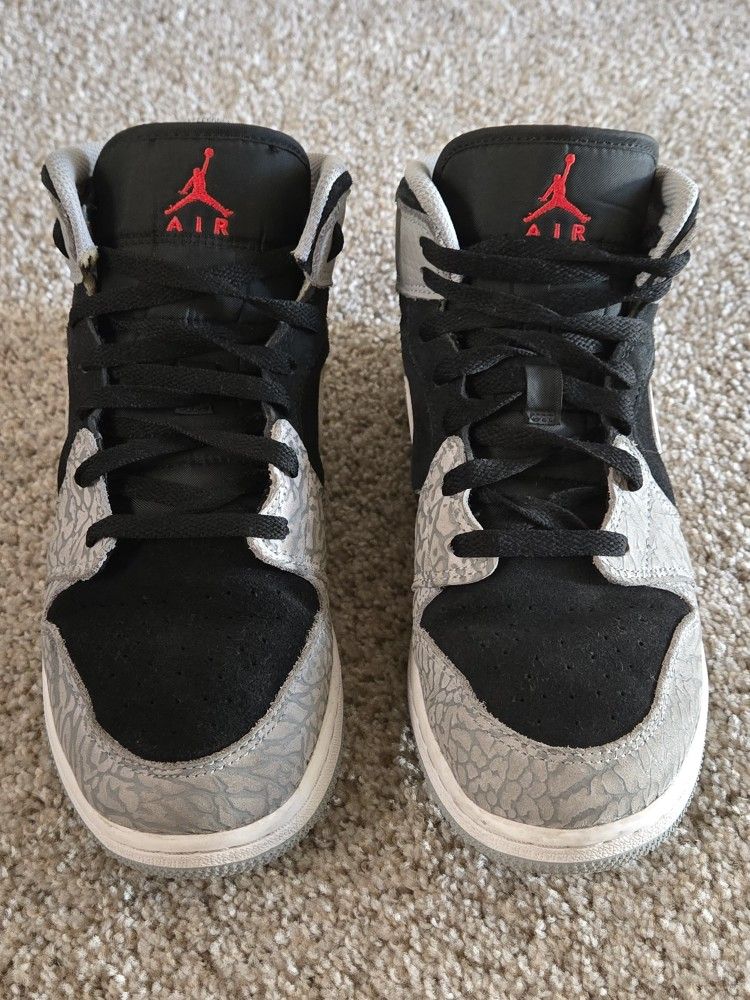 Nike Air Jordan 1 Mid SE Shoes Elephant Black Youth Size 7Y