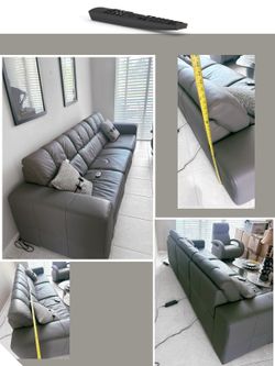 Gray Leather Power Reclining 3 Seat Sofa