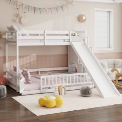 Halden Twin Over Full Bunk Bed with Slide and Storage Staircase