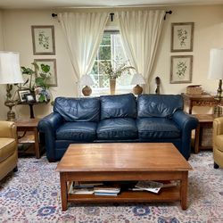 Free Ethan Allen Navy Blue Leather Couch