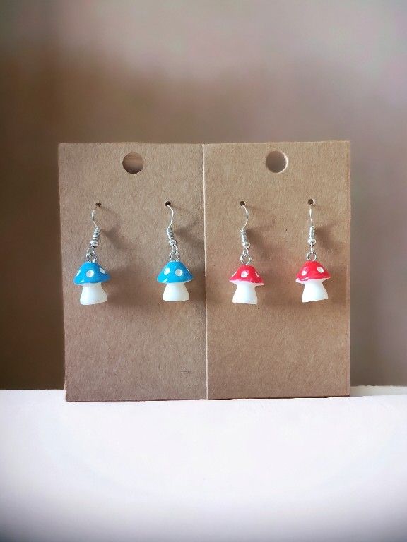 (2) Pairs Mushroom Charm Drop Earrings