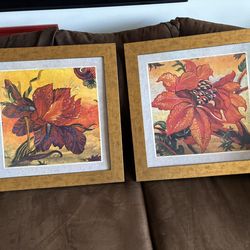Orange Floral Pictures  Reframed In New Frames And Hardware