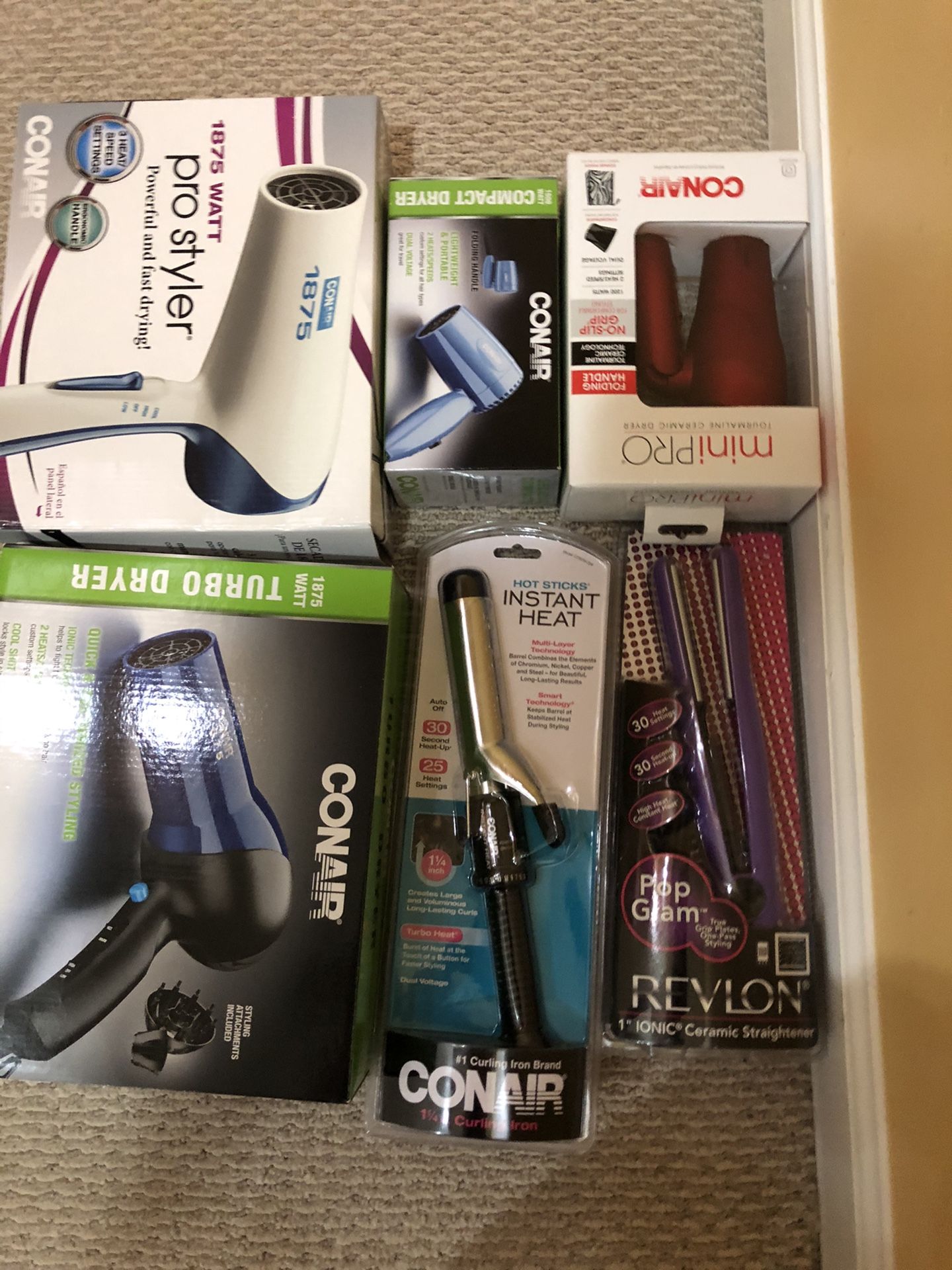 Conair Hair Dryers, curler and straightener