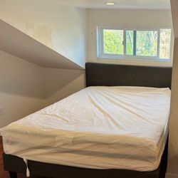 Bed frame with Headboard upholstered In  Gray Fabric With Mattress 